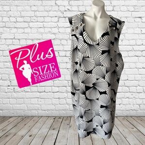 Signature Collection Womens Dress PLUS Size 3XL White Black Stretch Sheath VNeck